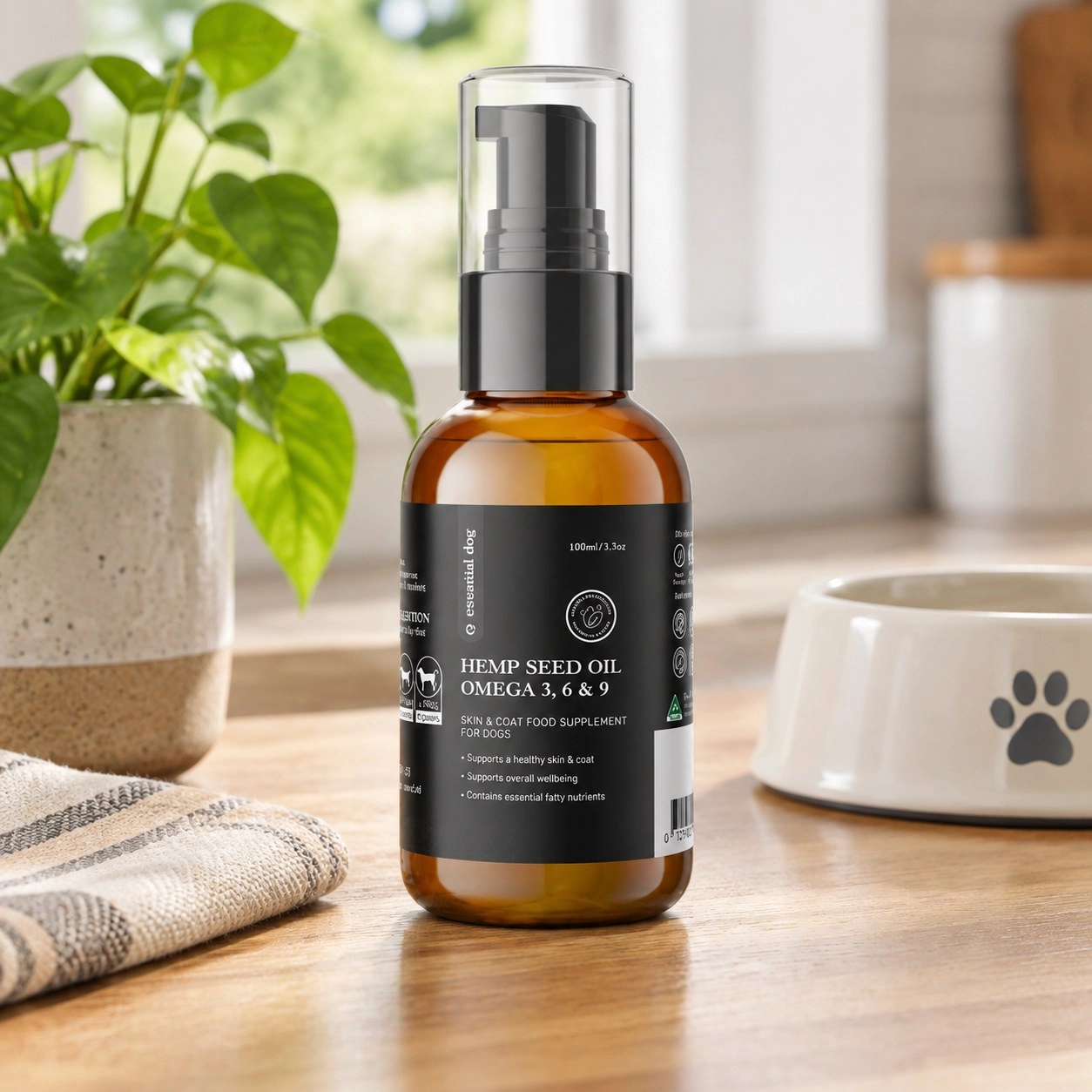 Essential Dog Huile de graines de chanvre brute à 100 % : Formule pour la peau, le pelage et le stress (Complément alimentaire)