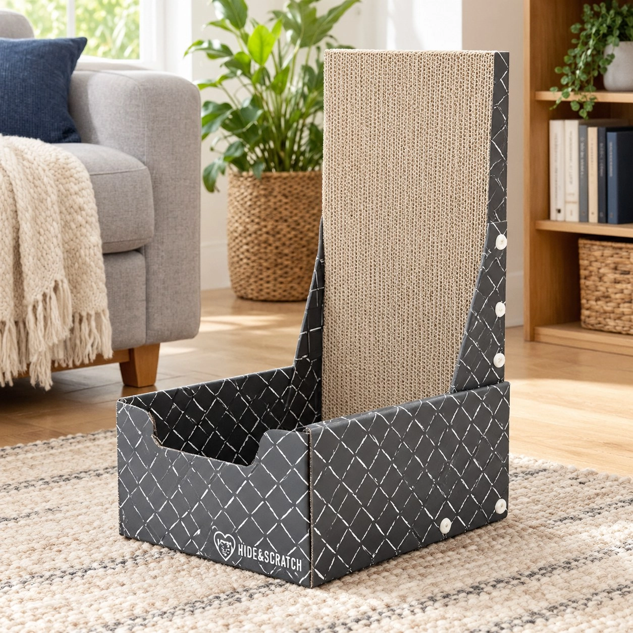 Hide & Scratch 26" L Shaped Cat Scratcher Box and Cat Bed with Double-Sided Cardboard Cat Scratch Pad — Arbres à chat et griffoirs