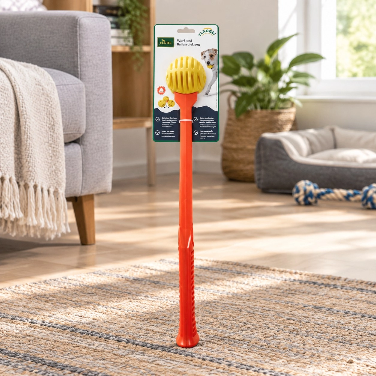 Lanceur de balles pour chiens Hunter avec balle en caoutchouc jaune orange — Jouets