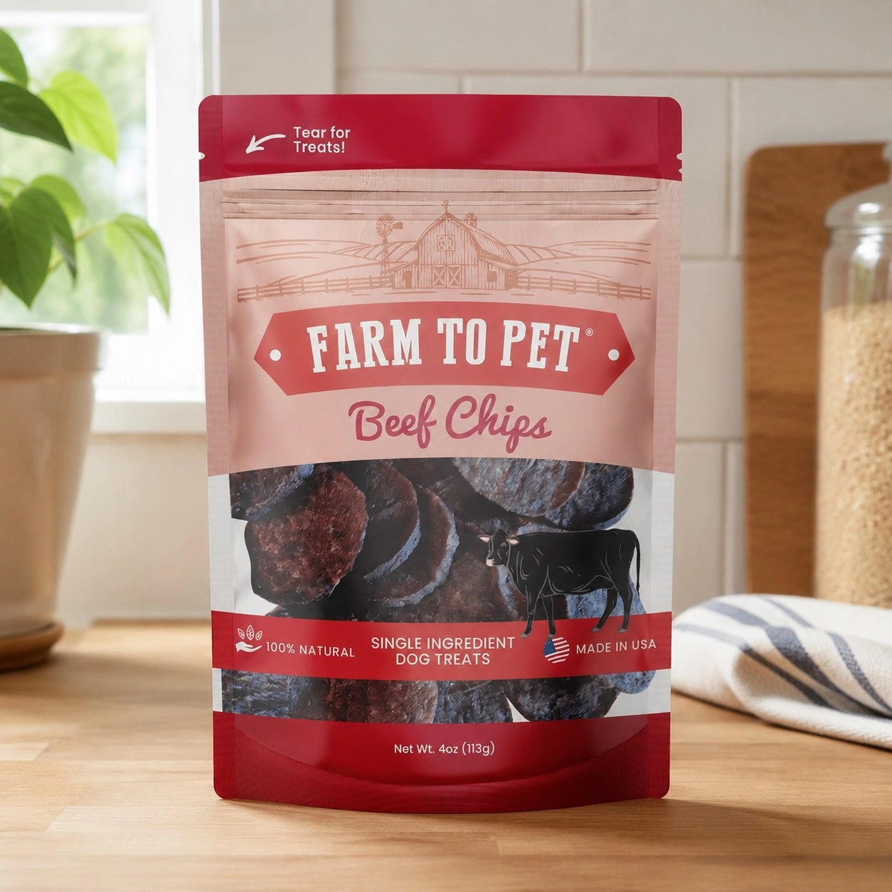 Farm To Pet Chips de bœuf pour chiens | Friandises saines à ingrédient unique pour chiens