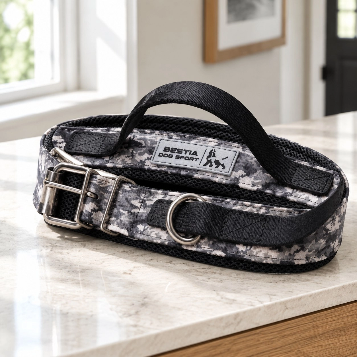 Collier de sport pour chien Bestia Dog Sport poignée camouflage gris