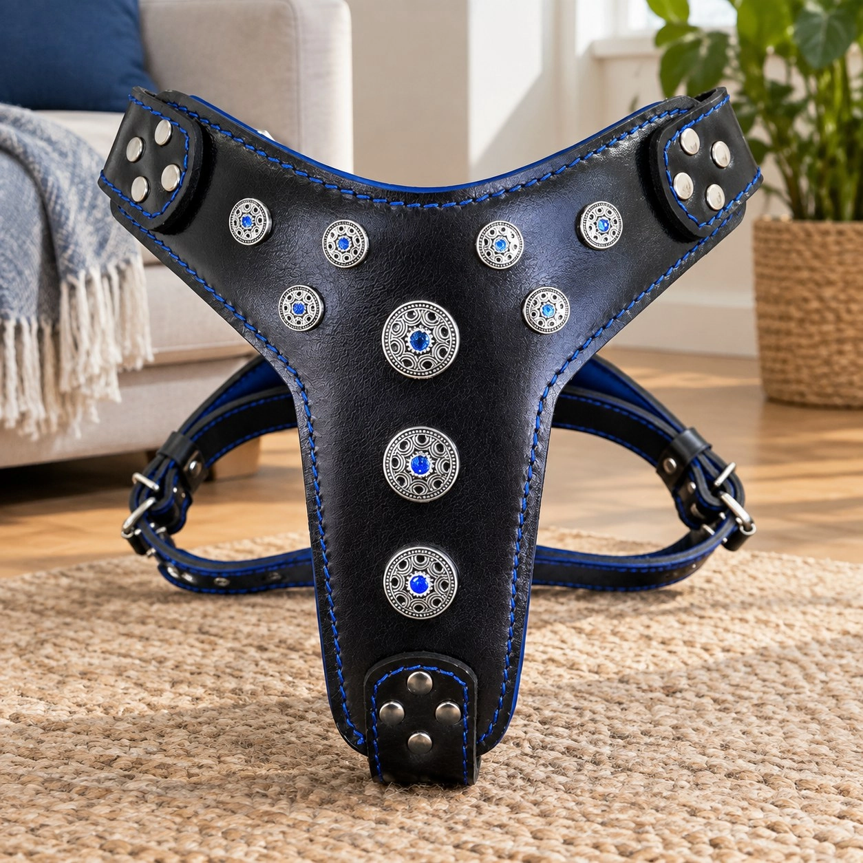 Bestia Harnais ''Bijou'' Noir & Bleu pour grands chiens — Colliers, laisses et harnais