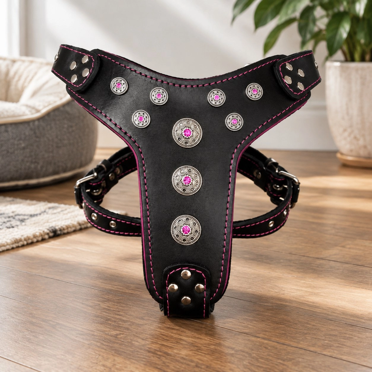 Bestia Harnais ''Bijou'' Noir & Rose pour grands chiens — Colliers, laisses et harnais