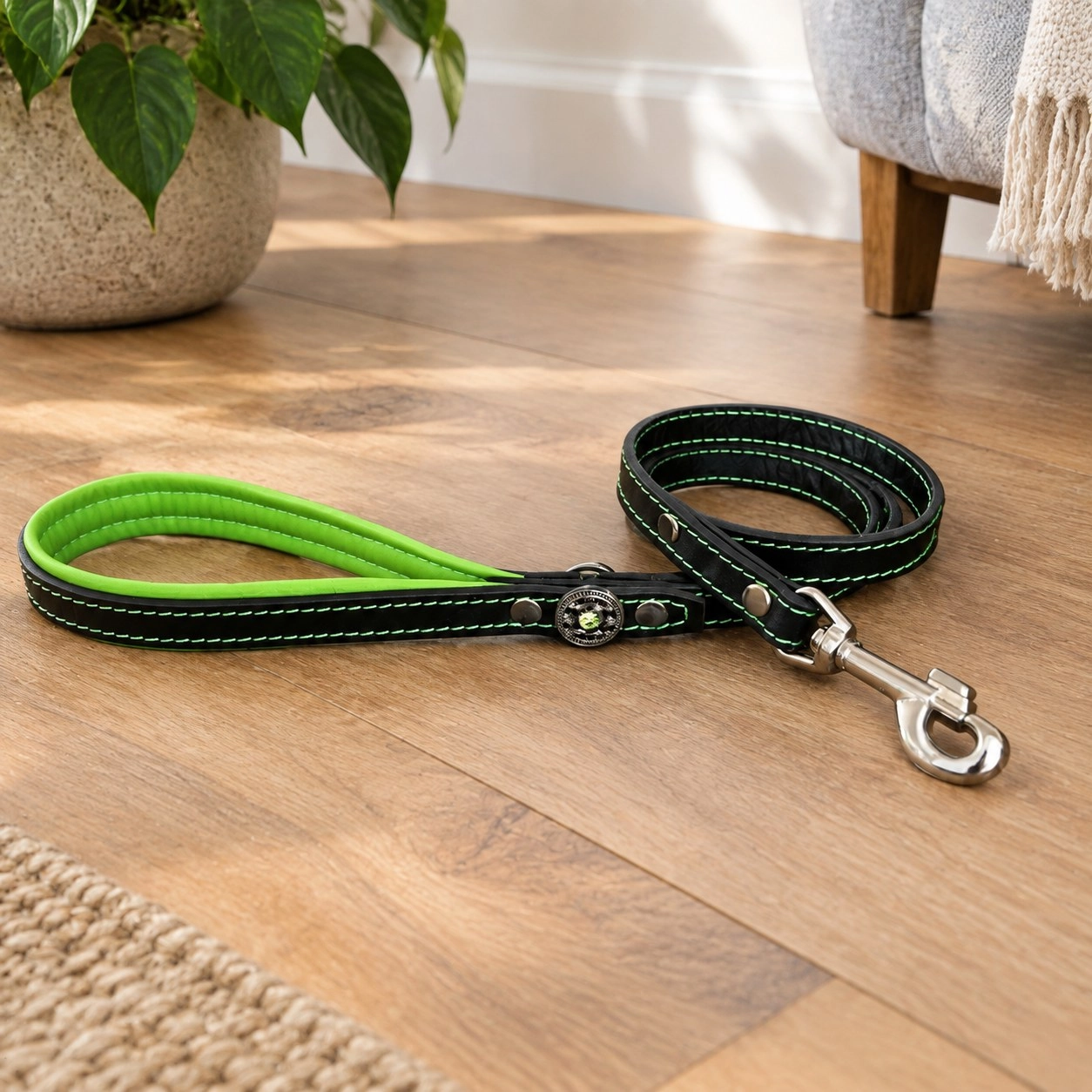 Bestia Laisse en cuir « Bijou » vert — Colliers, laisses et harnais