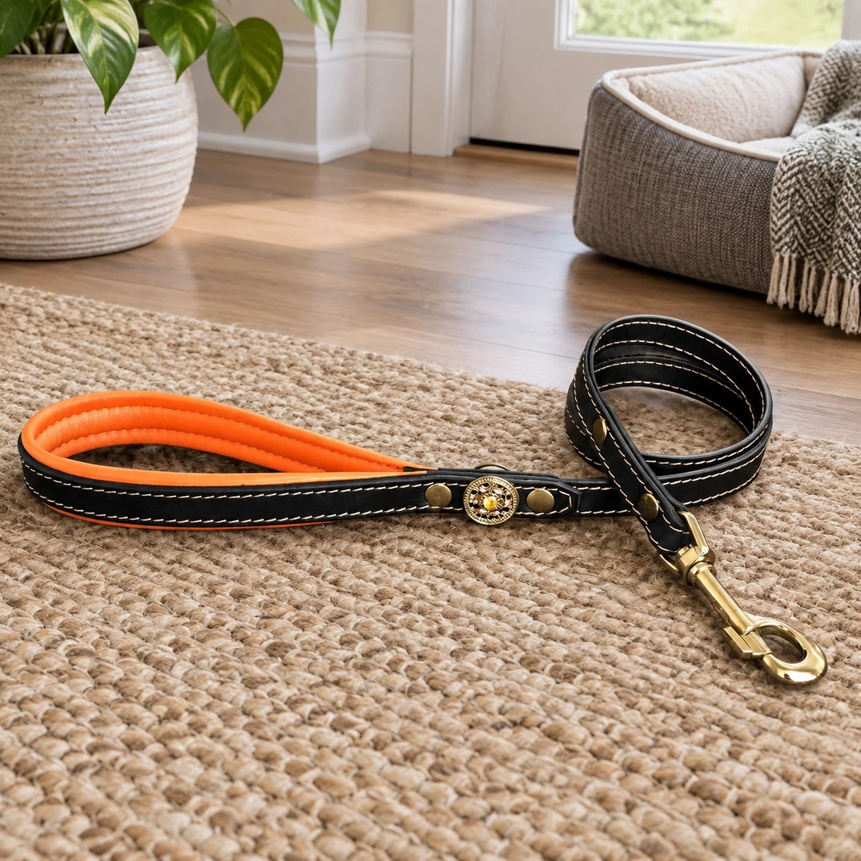 Bestia Laisse en cuir « Bijou » orange — Colliers, laisses et harnais