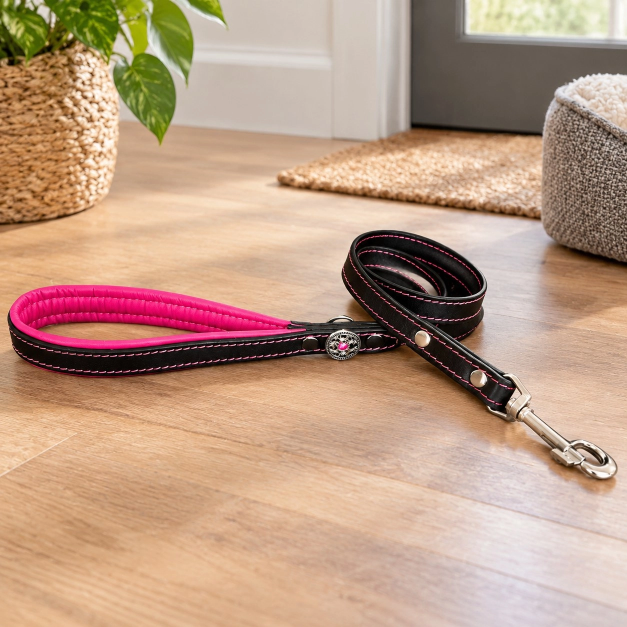 Bestia Laisse en cuir « Bijou » rose — Colliers, laisses et harnais