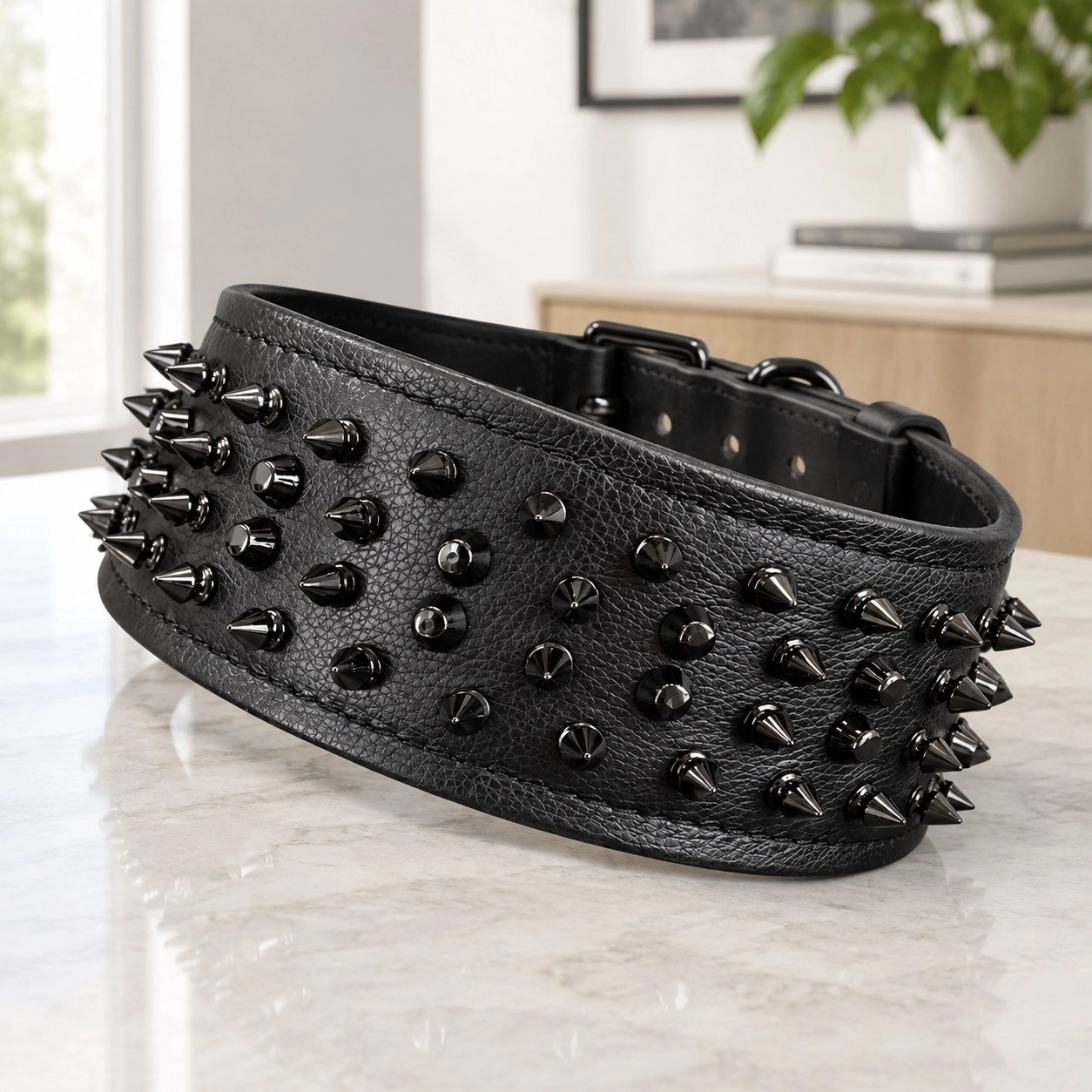 Bestia Collier pour chien noir ''Crown'' en cuir souple
