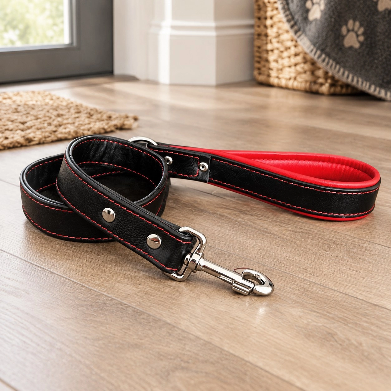 Bestia Laisse en cuir noir doux pour chien — Colliers, laisses et harnais