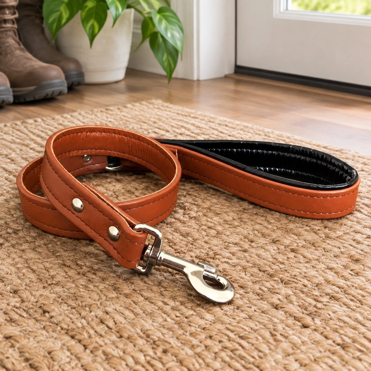 Bestia Laisse douce en cuir marron pour chien — Colliers, laisses et harnais