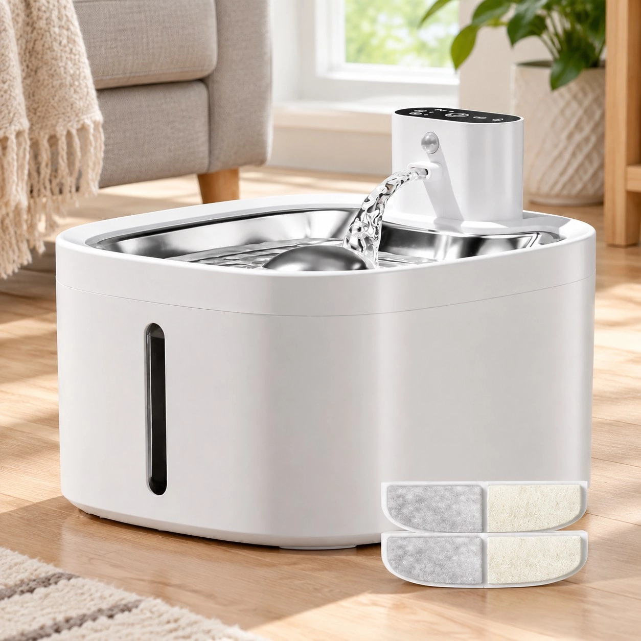 Tm Fontaine à eau sans fil pour chat avec recharge — Gamelles, distributeurs et fontaines