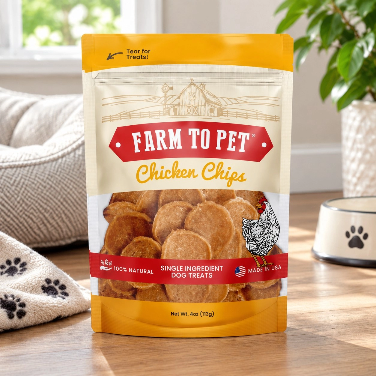 Farm To Pet Chips de poulet pour chiens | Friandises pour chien naturelles à ingrédient unique