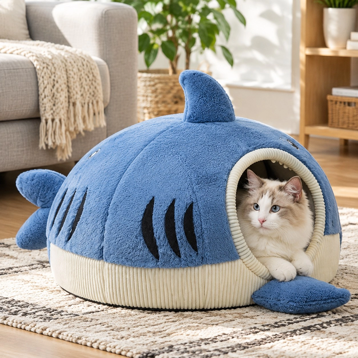 Tm Lit pour animaux en forme de requin douillet pour chats & chiens — Paniers et caisses