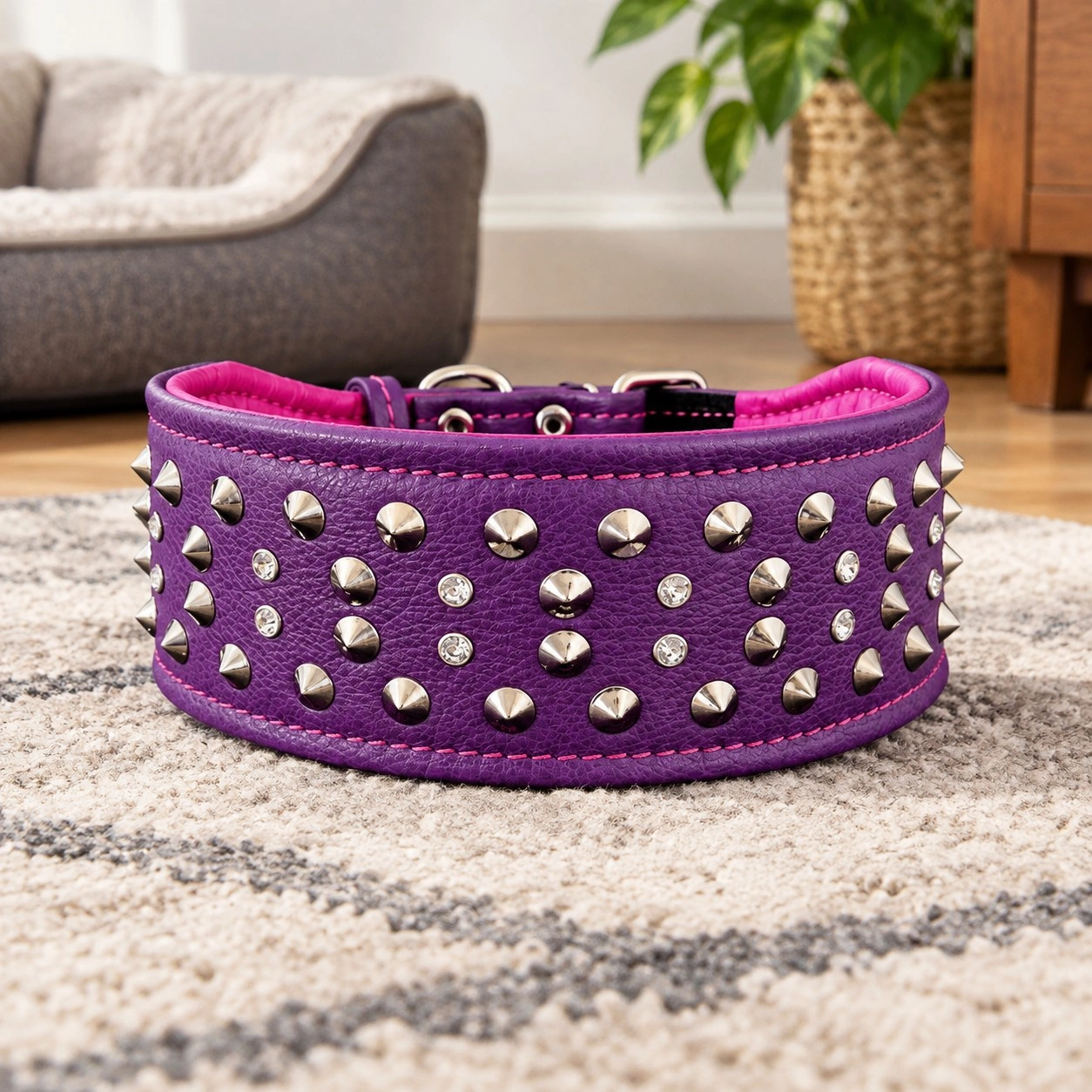 Bestia "Crystal" collier en cuir souple large de 2,8 pouces