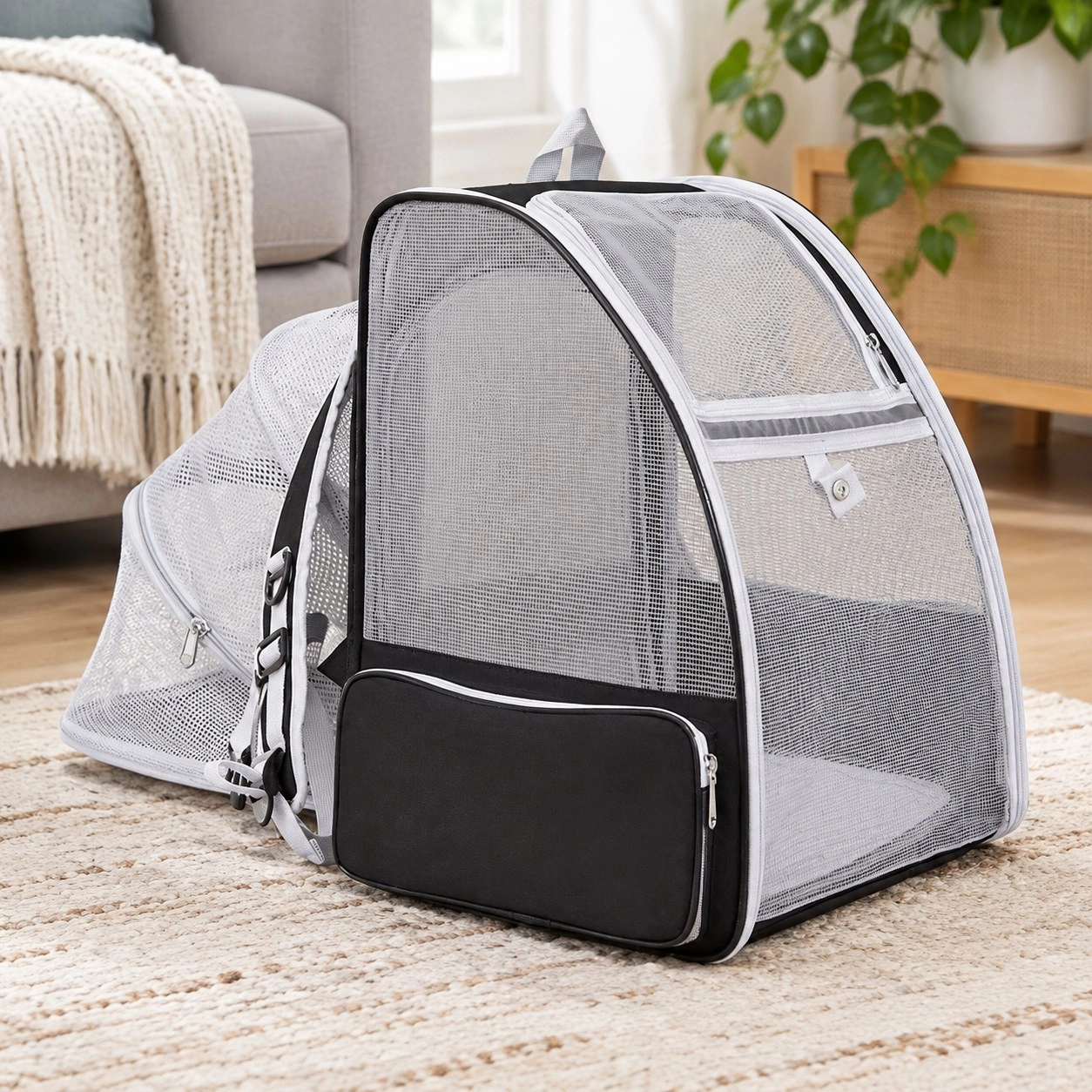 Tm Sac de transport dos pour chat extensible avec maille à 3 côtés — Caisses de transport et sacs à dos