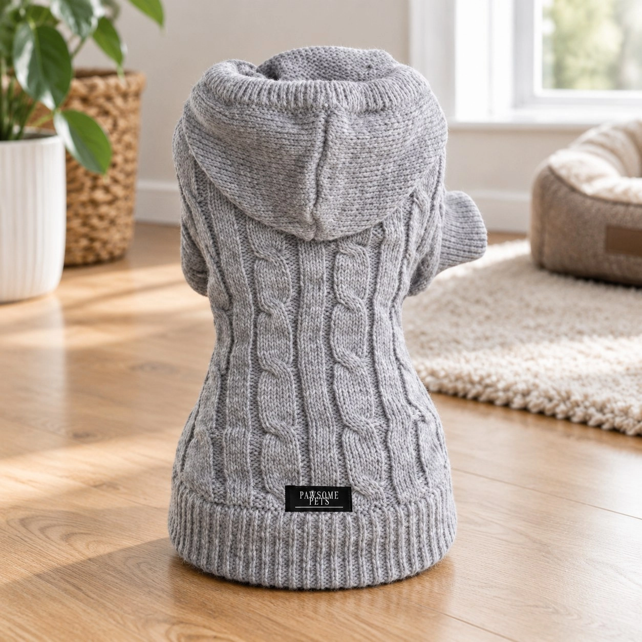 Pawsome Pets New York (Extra warm) pull tricoté pour chien et chat avec bonnet - Gris — Vêtements pour chiens