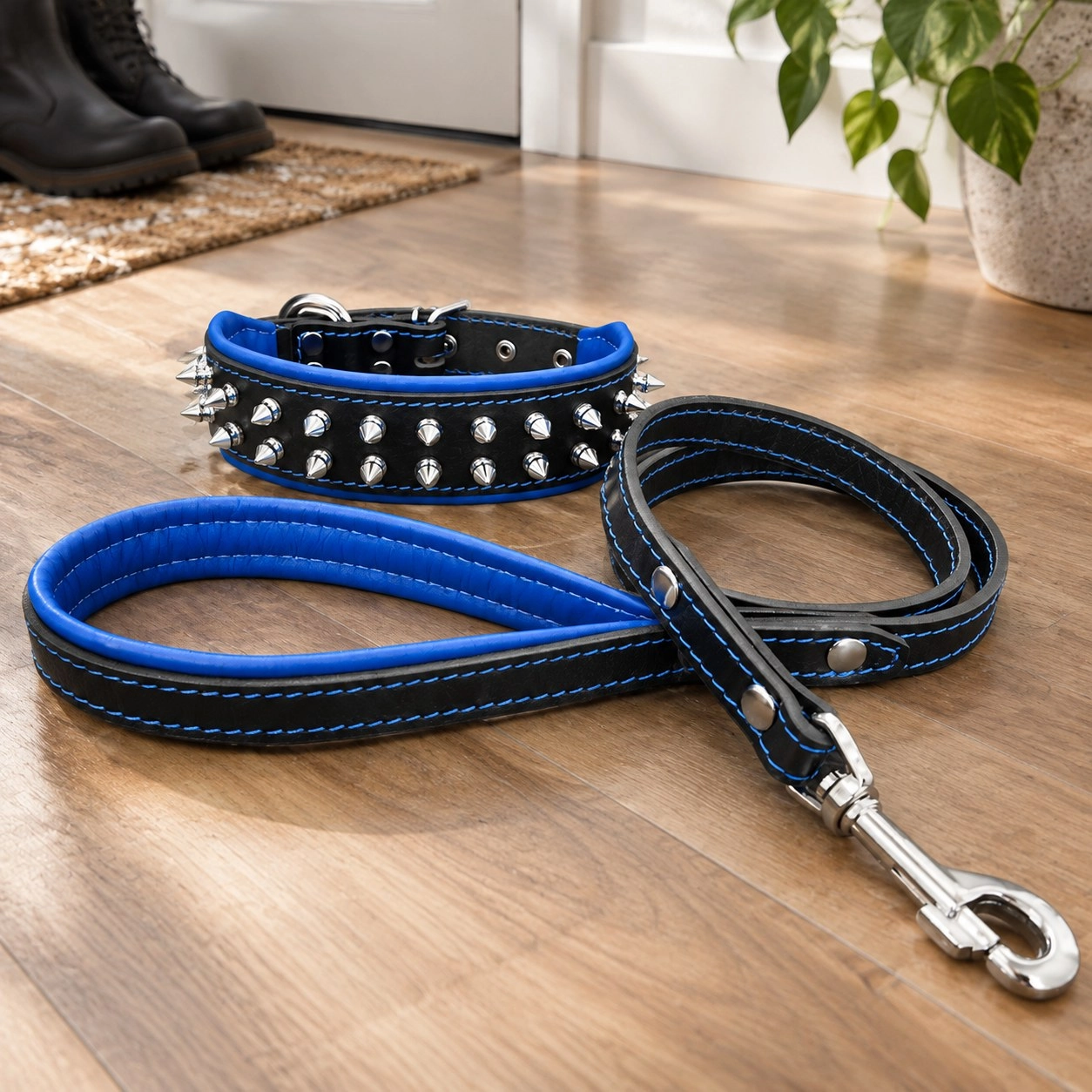 Bestia "Frenchie" Set- collier & laisse. Blue
