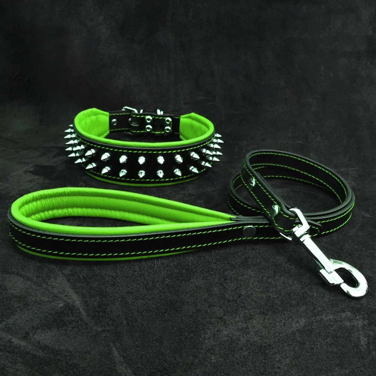Bestia "Frenchie" Set- collar & leash. Green