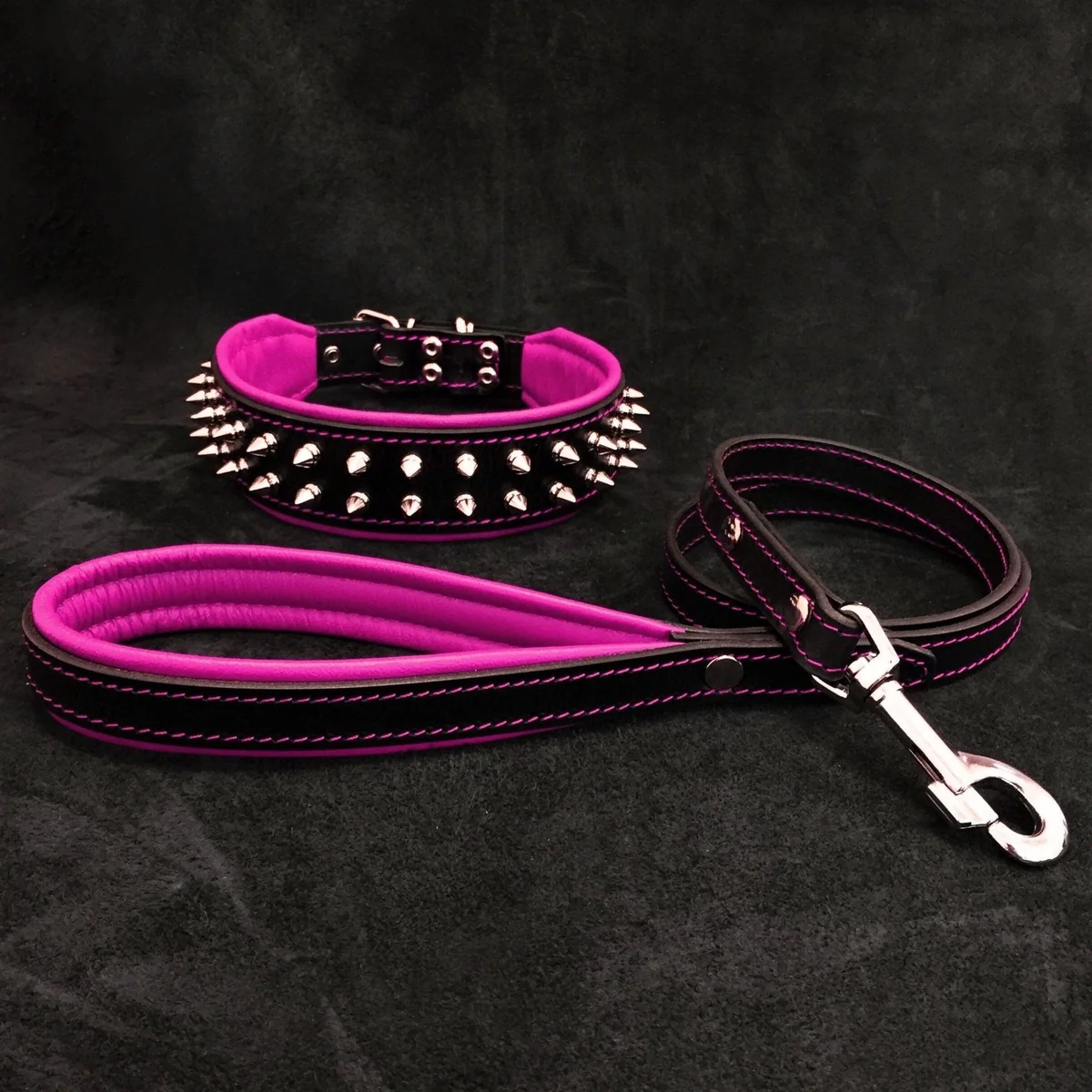 Bestia "Frenchie" Set- collar & leash. Pink