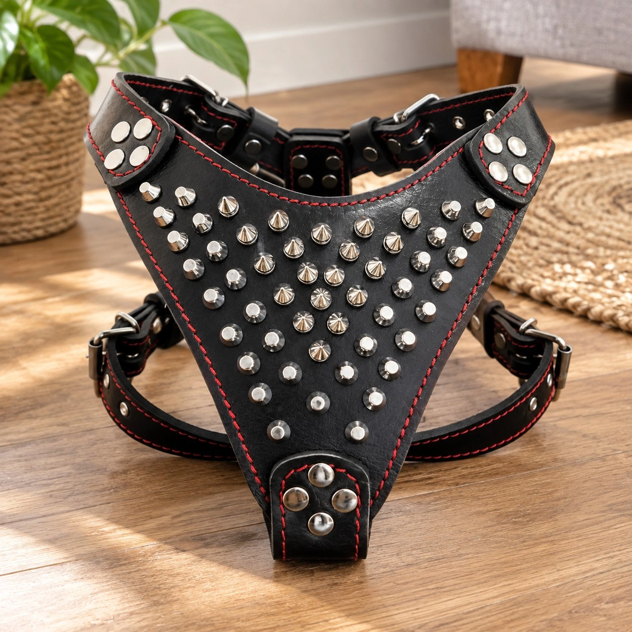 Bestia Harnais en cuir clouté « Frenchie » Taille Petite à Moyenne — Colliers, laisses et harnais