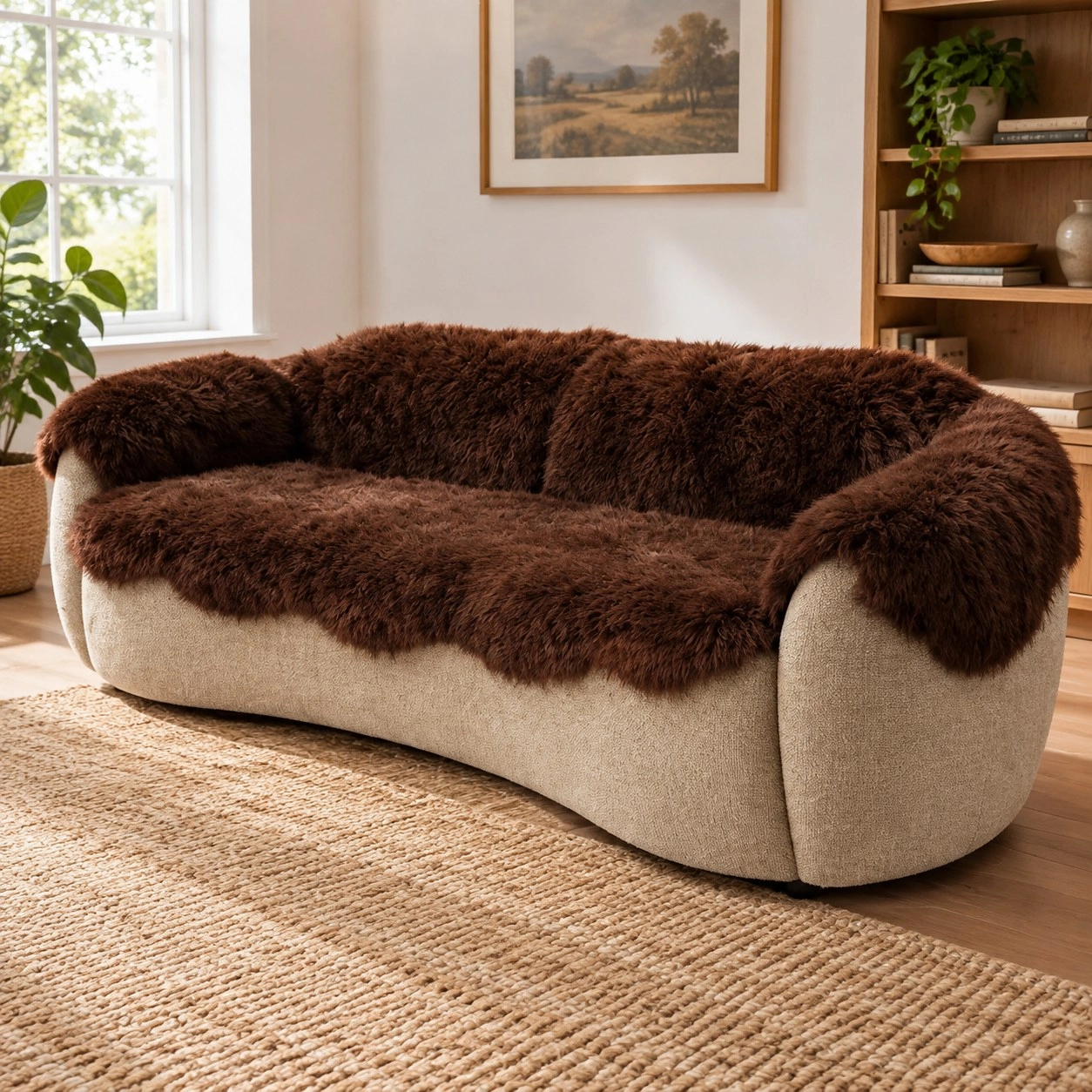MellowConceptStore Housse de canapé en peau de mouton brune véritable pour chiens — Protecteur naturel de canapé (Sans plastique) — Paniers et caisses