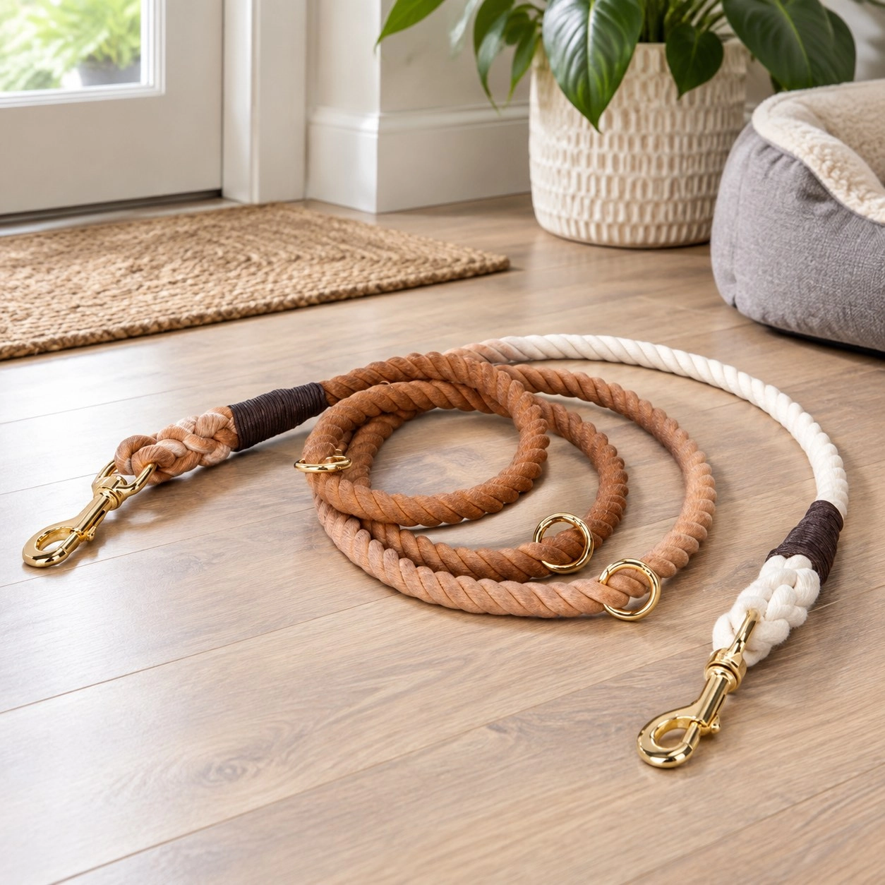Pawsome Pets New York Laisse mains libres en corde pour chien - Ombre brown — Colliers, laisses et harnais