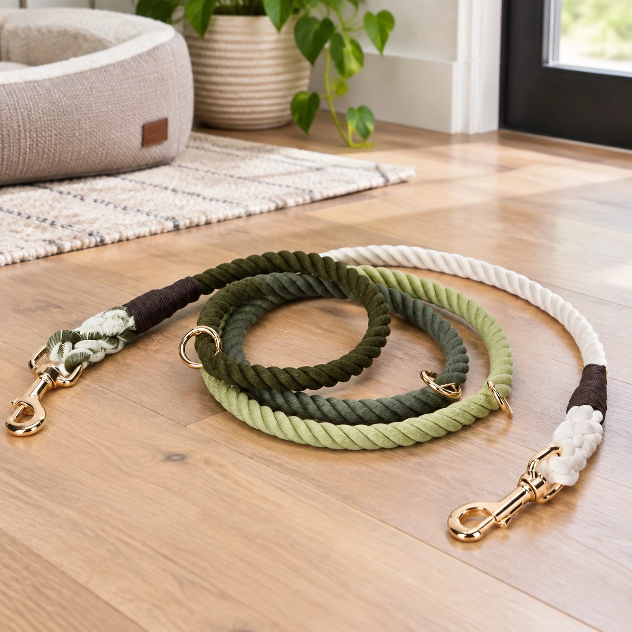 Pawsome Pets New York Laisse en corde pour chien mains libres - Ombre vert olive foncé — Colliers, laisses et harnais