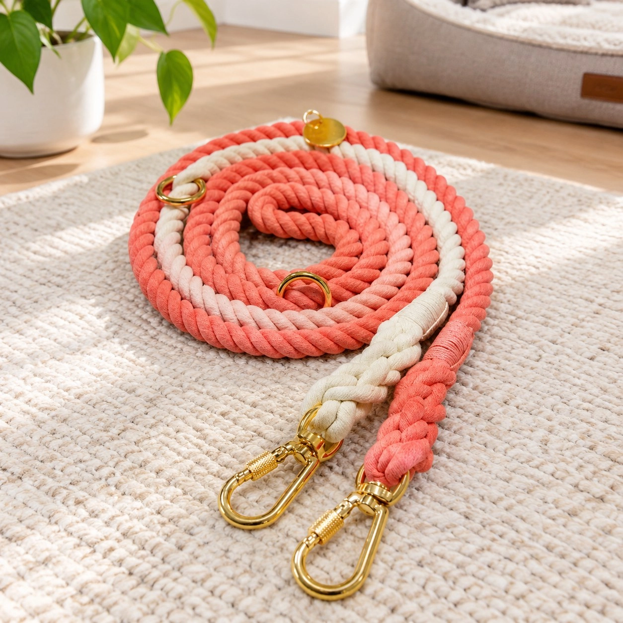 Pawsome Pets New York Laisse en corde pour chien mains libres - Ombre light coral — Colliers, laisses et harnais