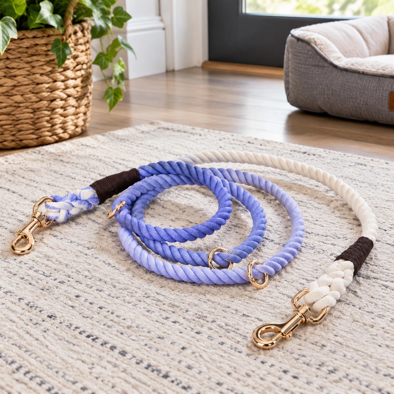 Pawsome Pets New York Laisse en corde pour chien mains libres - Ombre violet clair — Colliers, laisses et harnais