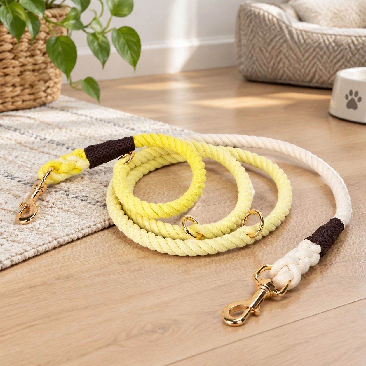 Pawsome Pets New York Laisse en corde pour chien mains libres - Ombre jaune clair — Colliers, laisses et harnais