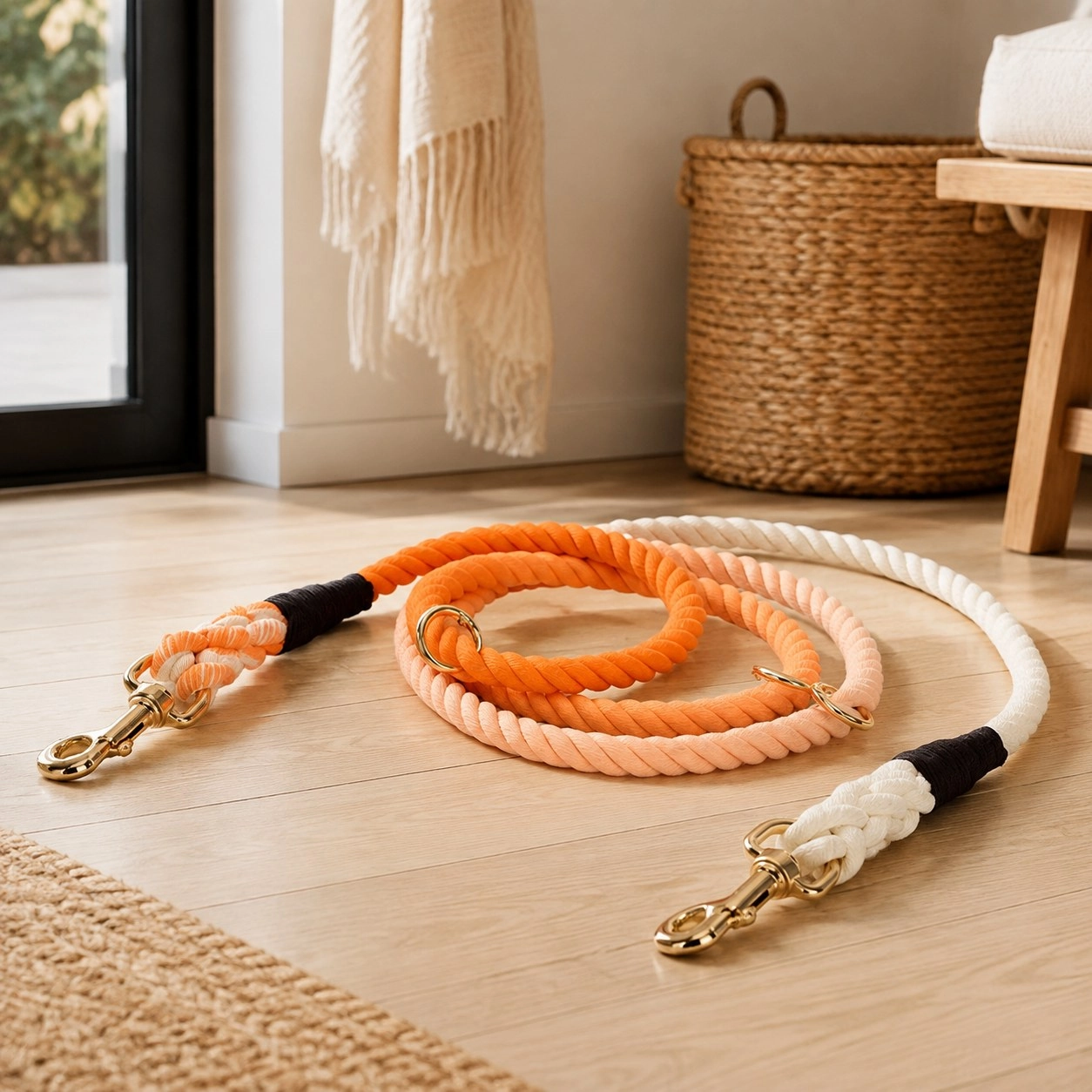 Pawsome Pets New York Laisse en corde pour chien mains libres - Ombre orange — Colliers, laisses et harnais