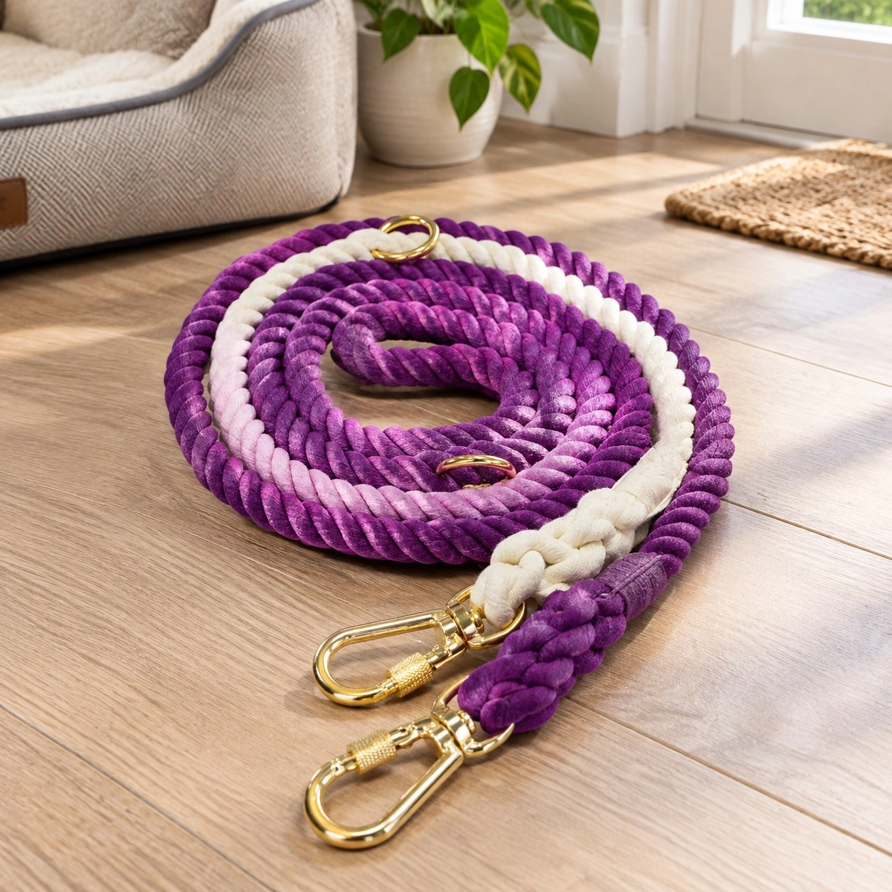 Pawsome Pets New York Laisse en corde pour chien mains libres - Ombre violet — Colliers, laisses et harnais