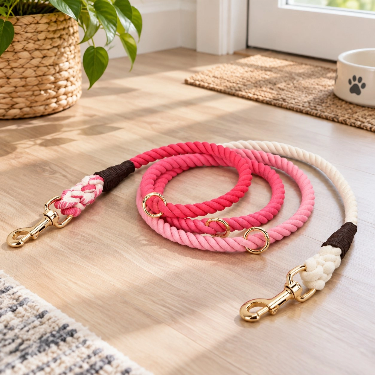 Pawsome Pets New York Laisse en corde mains libres pour chien - Ombre rose pink — Colliers, laisses et harnais