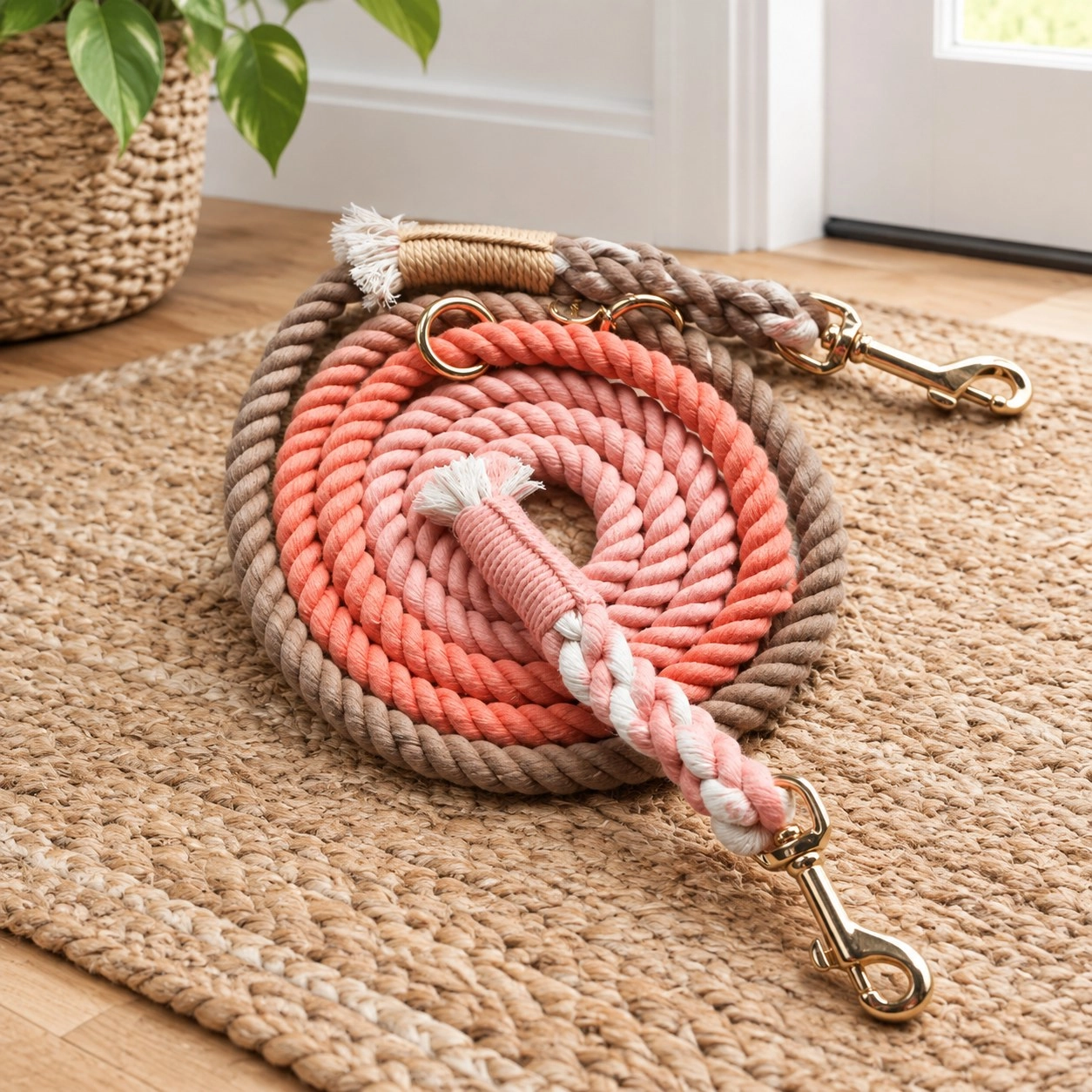 Pawsome Pets New York Laisse en corde mains libres pour chien - Peach and brown — Colliers, laisses et harnais
