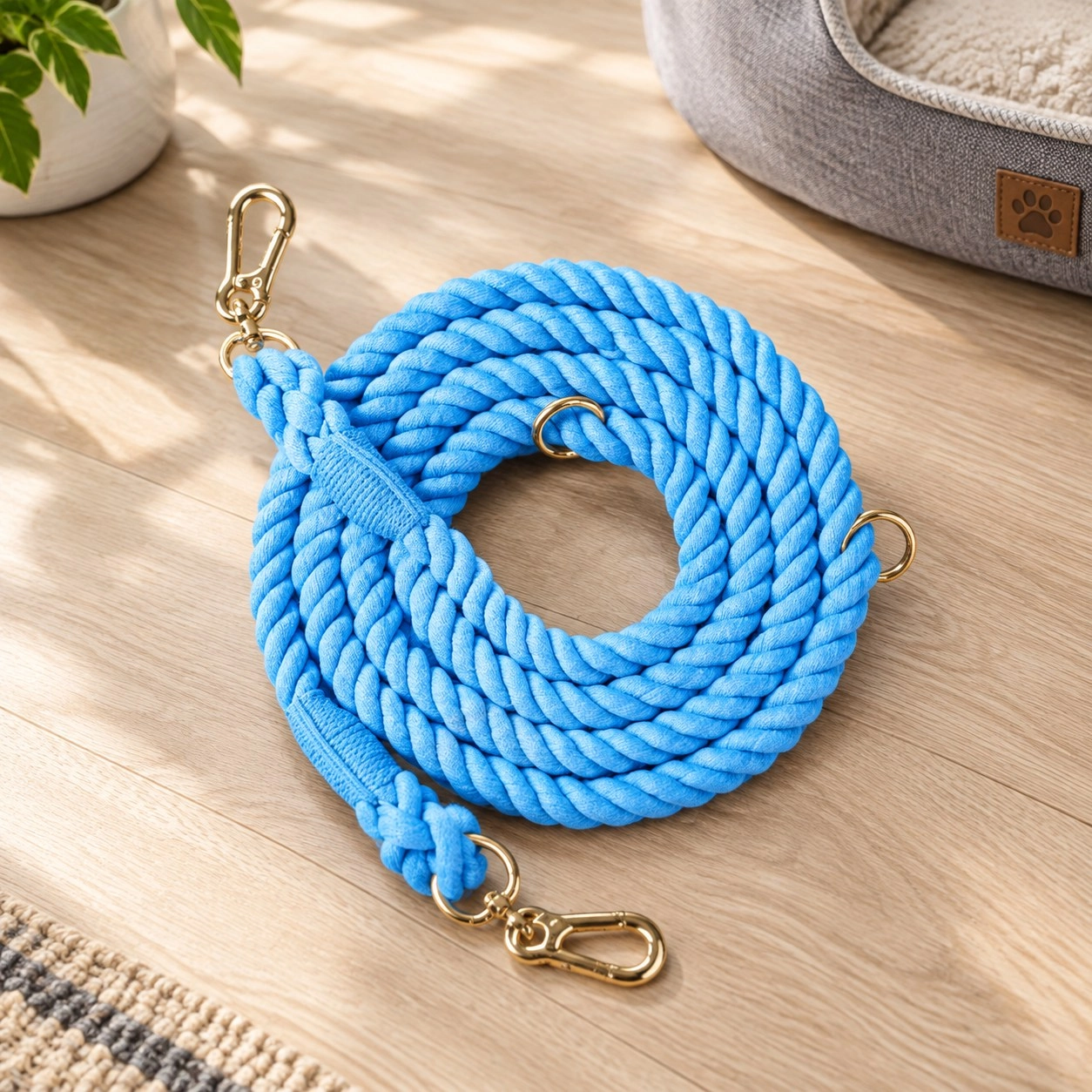 Pawsome Pets New York Laisse en corde pour chien mains libres - Bleu ciel — Colliers, laisses et harnais