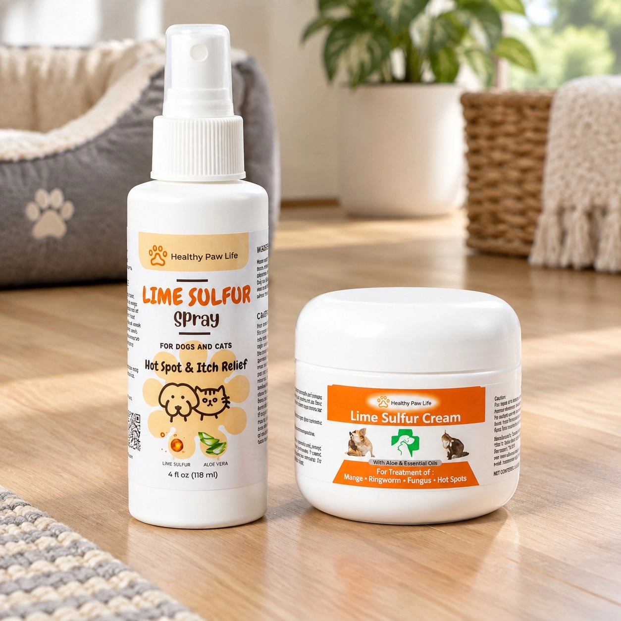 Healthy Paw Life's Crème et spray pour la peau des animaux au sulfure de calcium - Ensemble de 2 pièces — Antiparasitaires