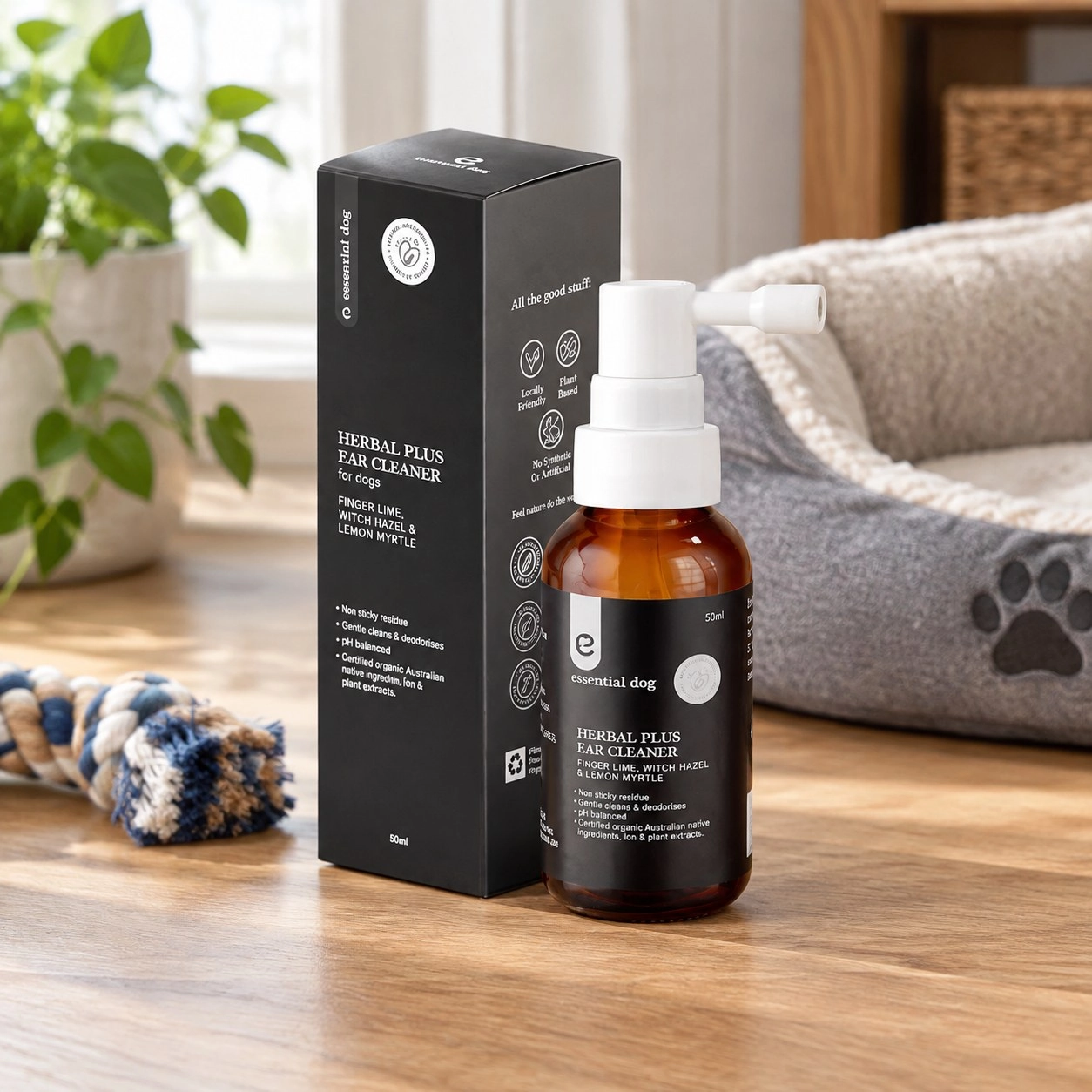 Essential Dog Nettoyant pour les oreilles aux herbes : Hamamélis, Citronnier australien et Myrte citronné — Toilettage