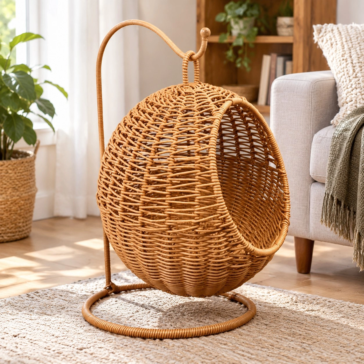 Tm Cage pour chat en rotin imitation - Nid suspendu pour chat avec design semi-fermé — Arbres à chat et griffoirs