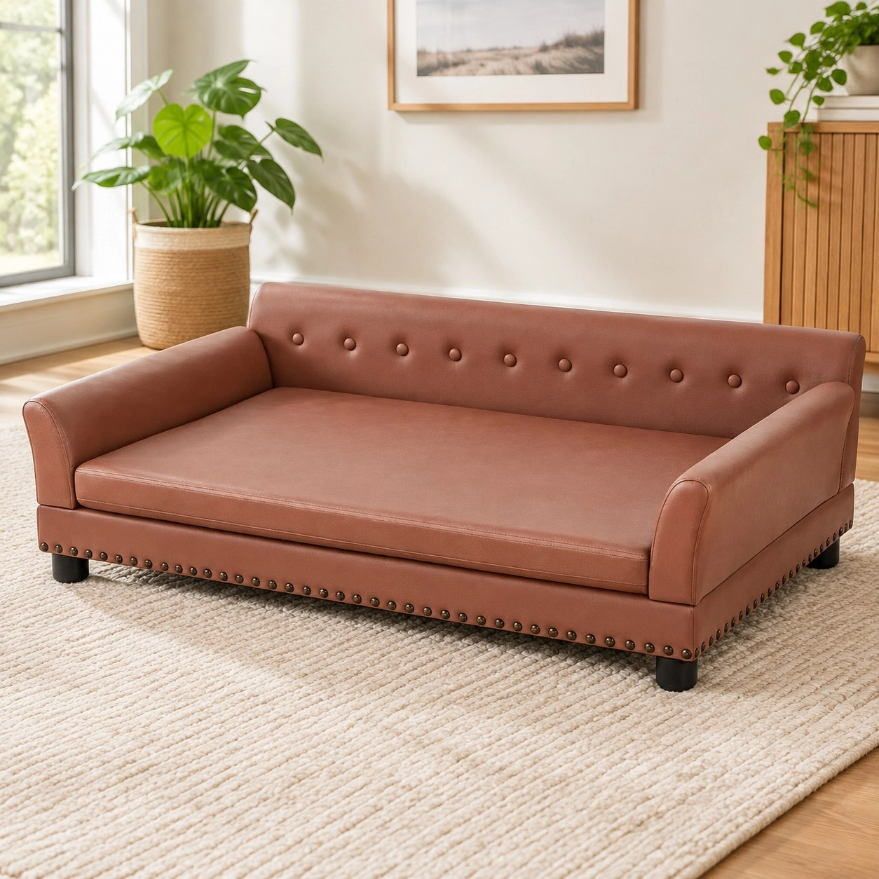 Oba Canapé Lounge en Cuir pour Grand Chien avec Coussin — Paniers et caisses