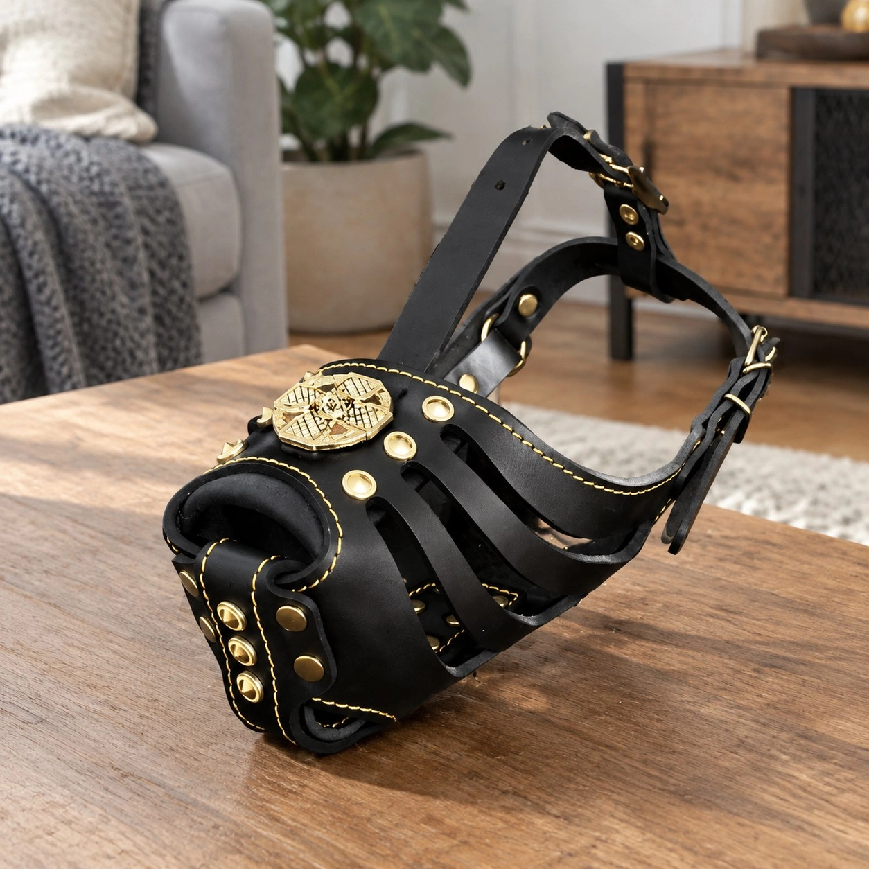 Bestia Muselière en panier ''Maximus'' Noir et Or — Colliers, laisses et harnais