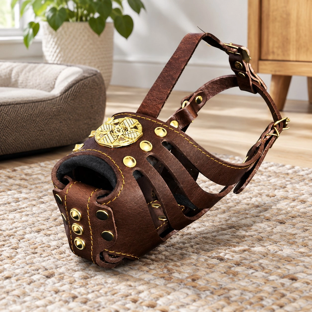 Bestia Muselière en panier ''Maximus'' Marron & Or — Colliers, laisses et harnais
