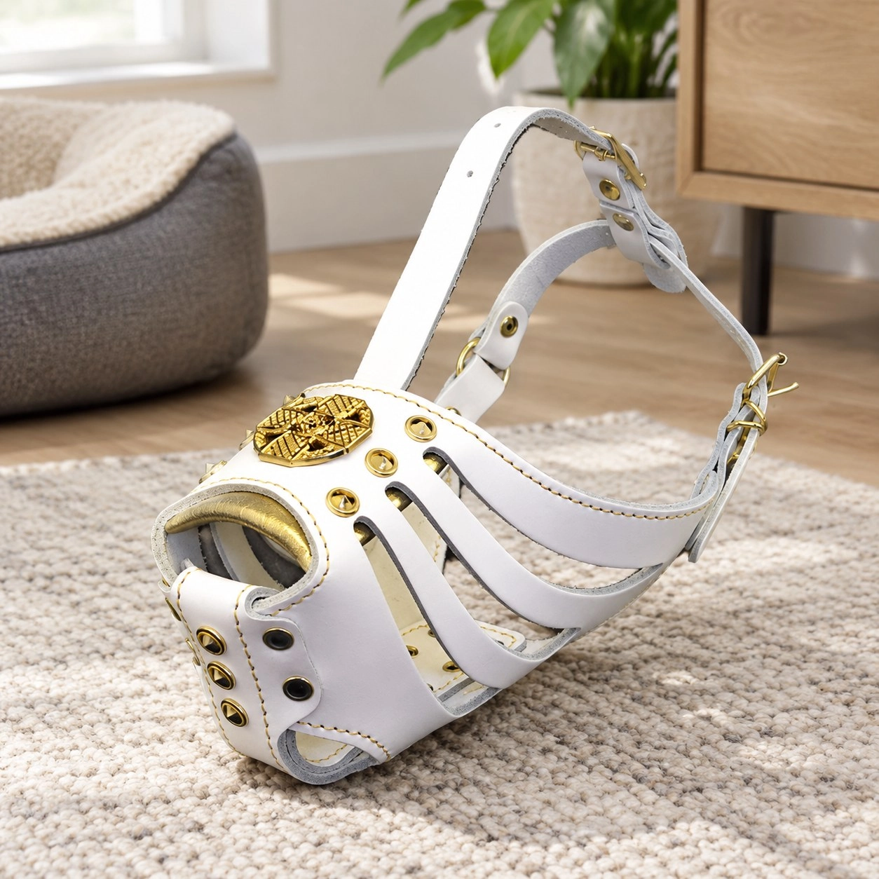 Bestia Muselière en panier ''Maximus'' Blanc & Or — Colliers, laisses et harnais