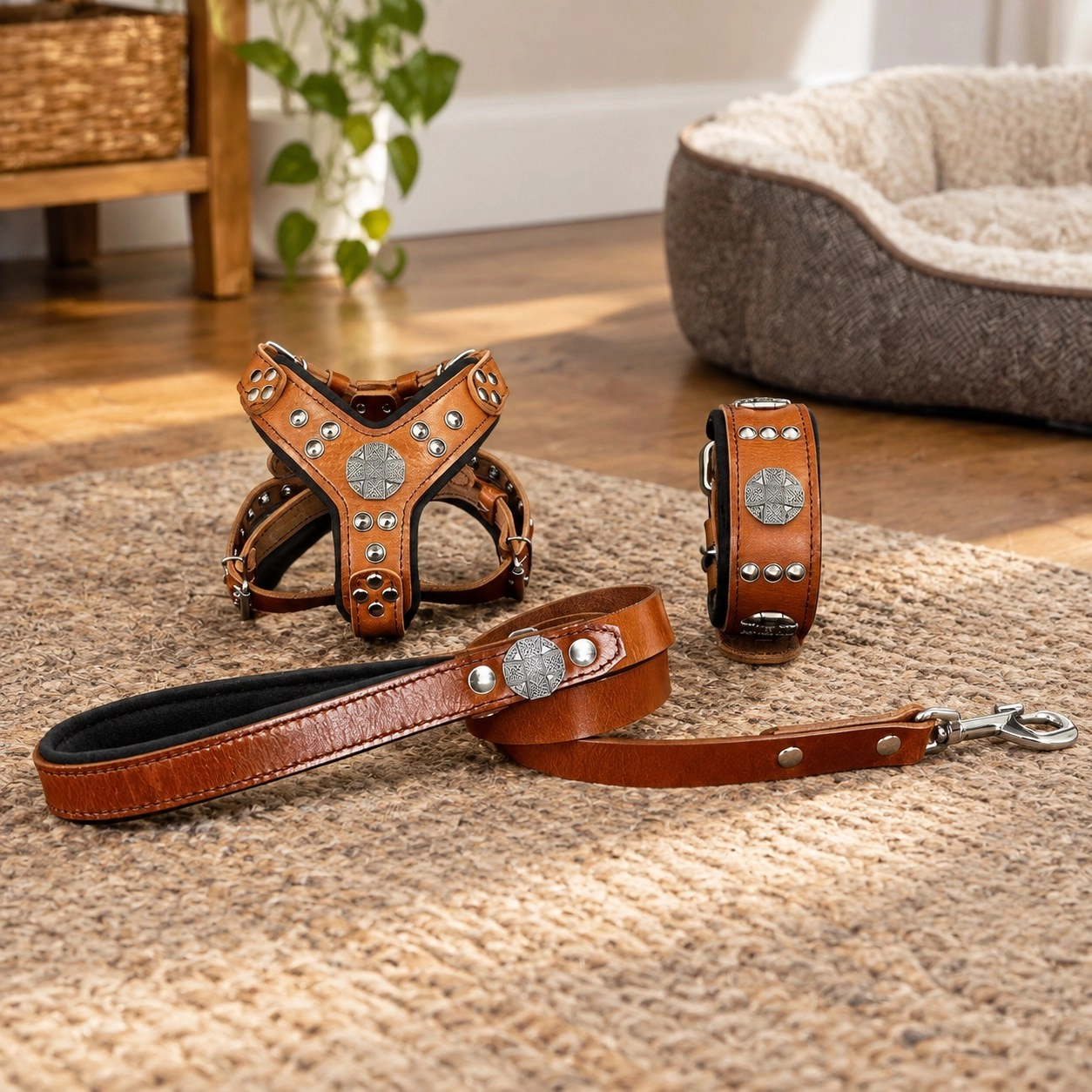 Bestia "Maximus Brown&Silver" Ensemble pour petit chien - Harnais - collier - laisse