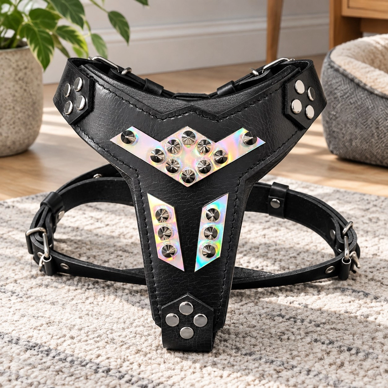 Bestia Harnais pour chien en cuir ''Midas'' argent taille moyenne — Colliers, laisses et harnais