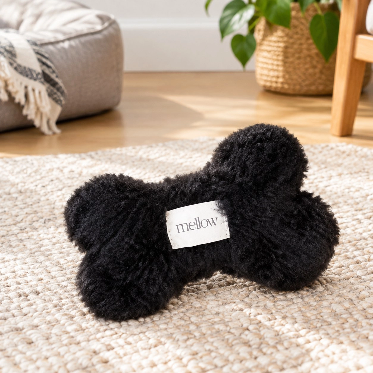 Mellow Pet Store Jouet pour chien en peau de mouton naturelle - Os - Noir