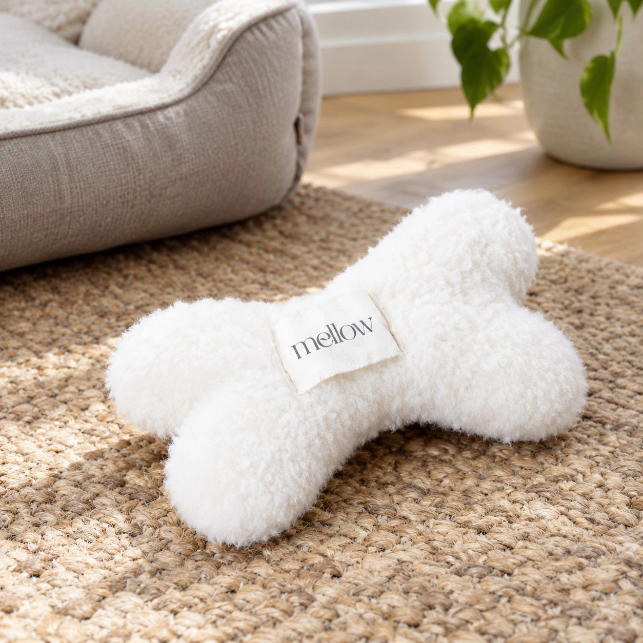 Mellow Pet Store Jouet pour chien en peau de mouton naturelle - Os - Blanc