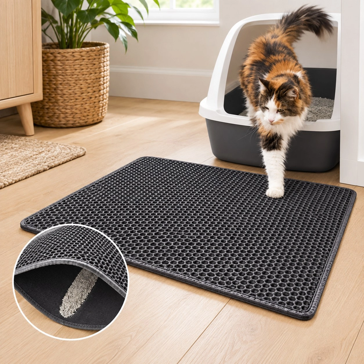 Oba Tapis anti-litière pour chat imperméable en EVA double couche, tapis de capture de litière pour bac à litière, coussin propre, accessoires pour chats