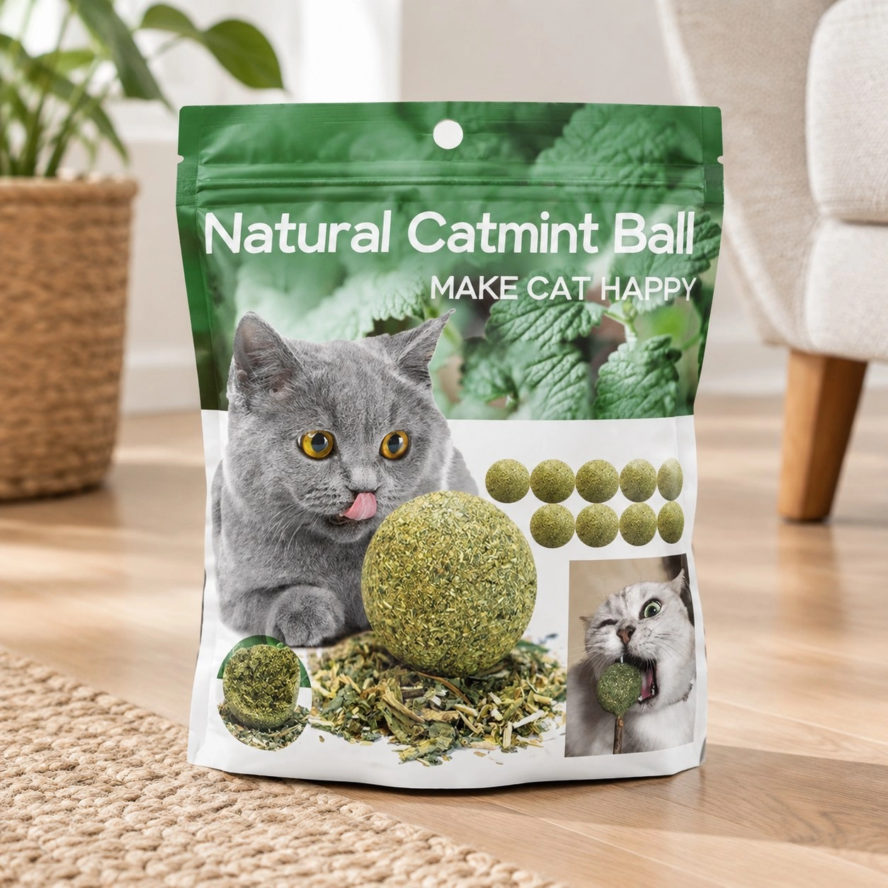 Oba Jouets au catnip pour animaux, balle comestible en catnip, sûre et saine, menthe pour chats, jouet de jeu de poursuite à la maison pour nettoyer les dents et l'estomac, catmint