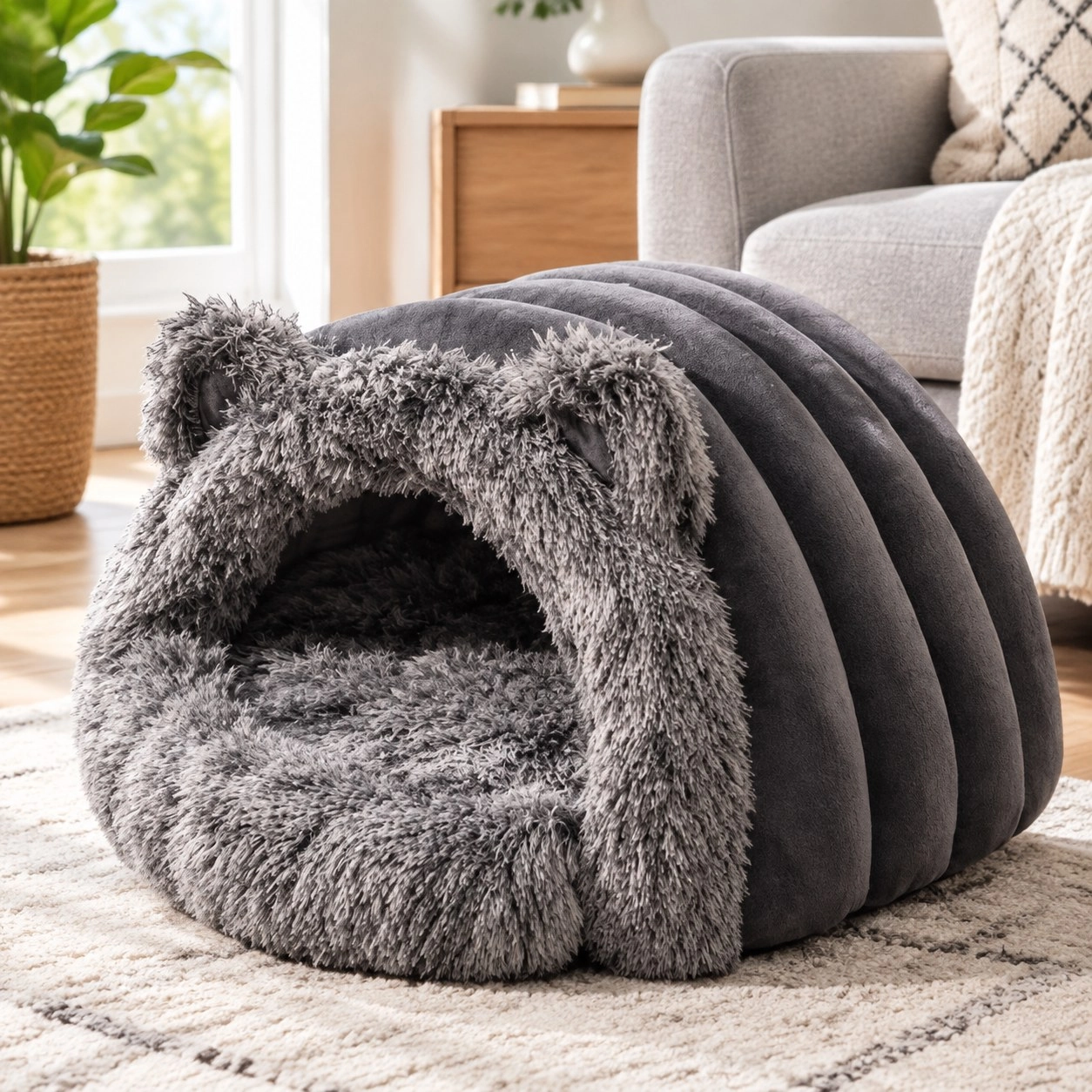 Tm Grotte pour chat en polaire moelleuse pour le confort hivernal — Arbres à chat et griffoirs