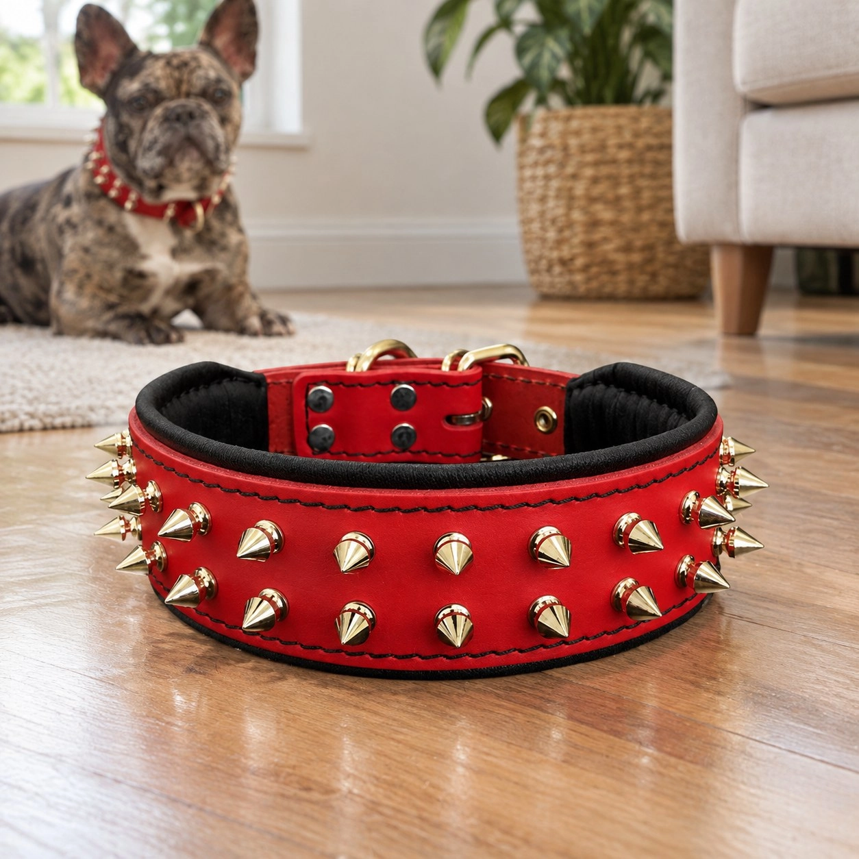 Red "Frenchie" collar — Collars, leads and harnesses