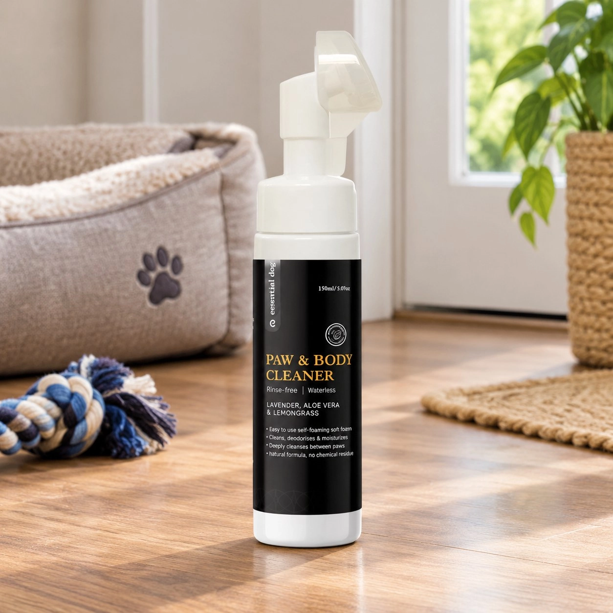 Essential Dog Nettoyeur portable pour pattes et pelage sans rinçage (Aloe, Citronnelle & Lavande) — Toilettage